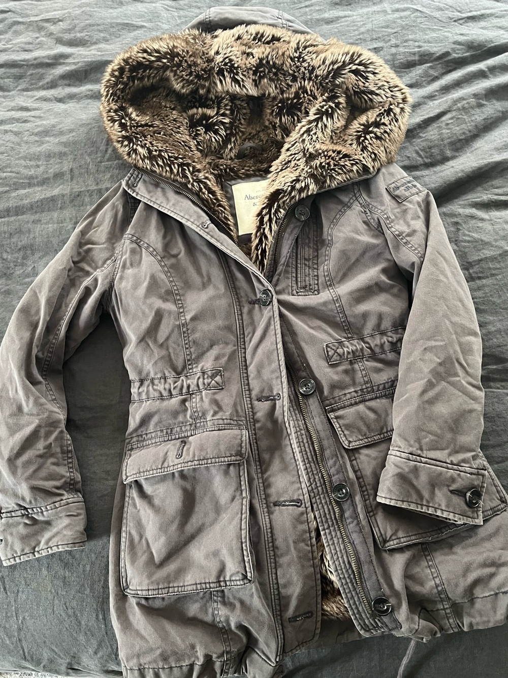 Abercrombie & Fitch Army Green Faux Fur Lined Jacket
